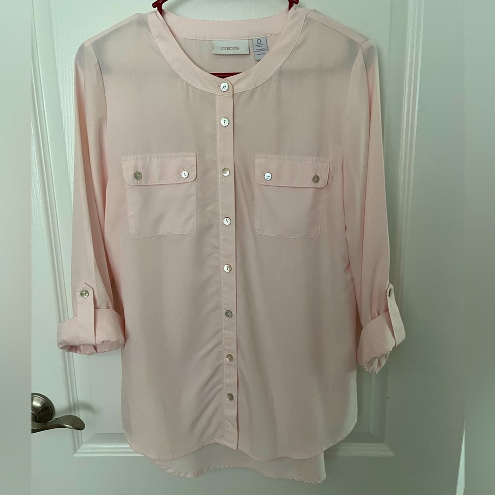 Chico’s Soft Pink, Long Sleeve, Button Front Blouse